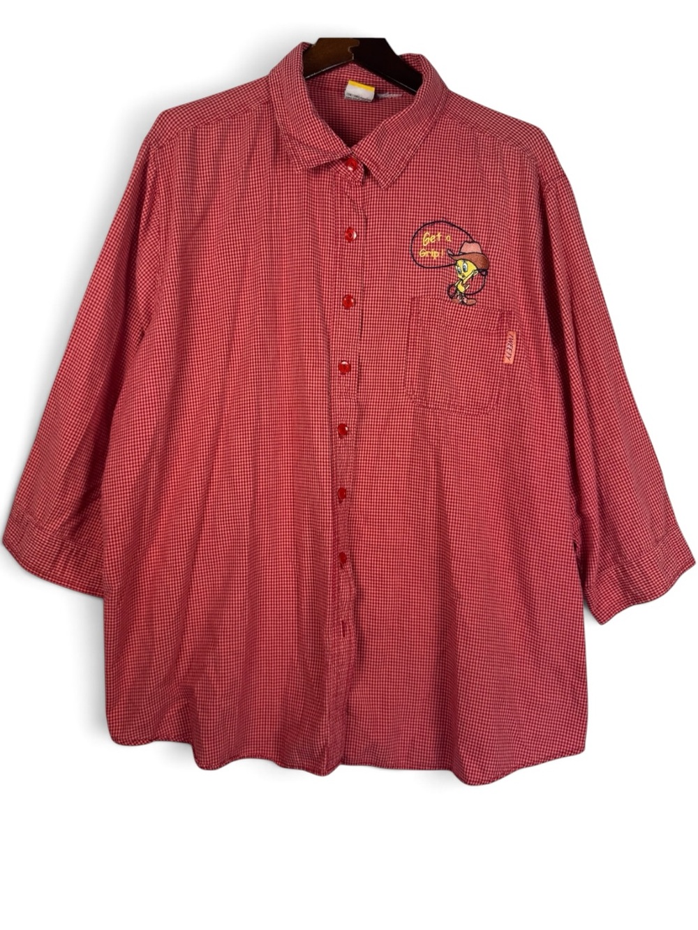 Vintage 90s Looney Tunes Tweety Western Gingham Shirt 3X